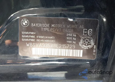 2008 BMW M3 из США, поврежденный, VIN WBSVA935X8E215729